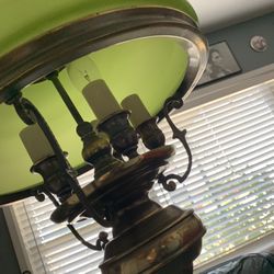 Antique Victorian 19 century green opaline glass bronze ceiling chandelier