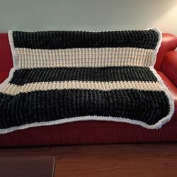 Afghan Custom Made 52x 52 Dark Blue White Striped 