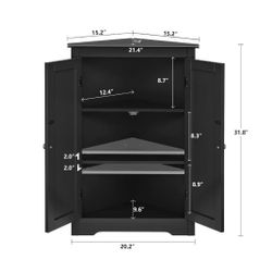 🥨Black Corner Cabinet, Corner Bathroom Cabinet with 2 Doors & Adjustable Shelves, for Bathroom, Living Room, Kitchen, Black