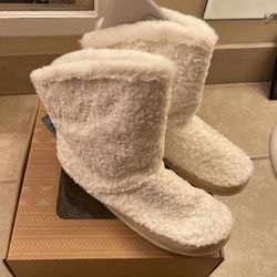 White Faux Plush Boots