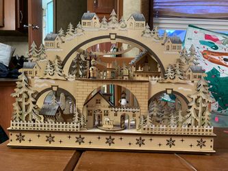 Laser Cut Wooden Village Display With LED Lights