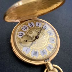 Colibri Gold Plated Swiss Made Engraved Pocket Watch With Chain 