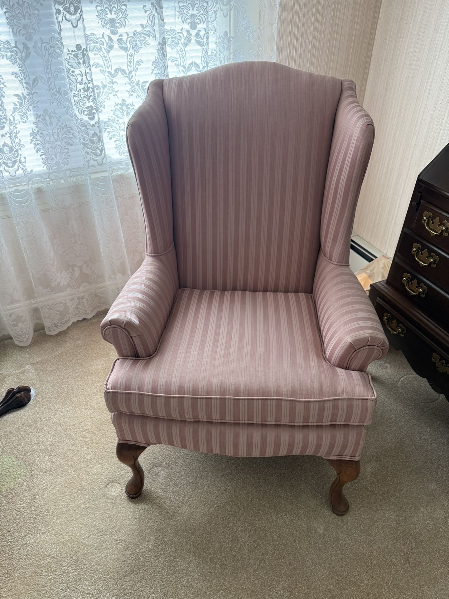 Pink Rose Stripe Wing Back Chair