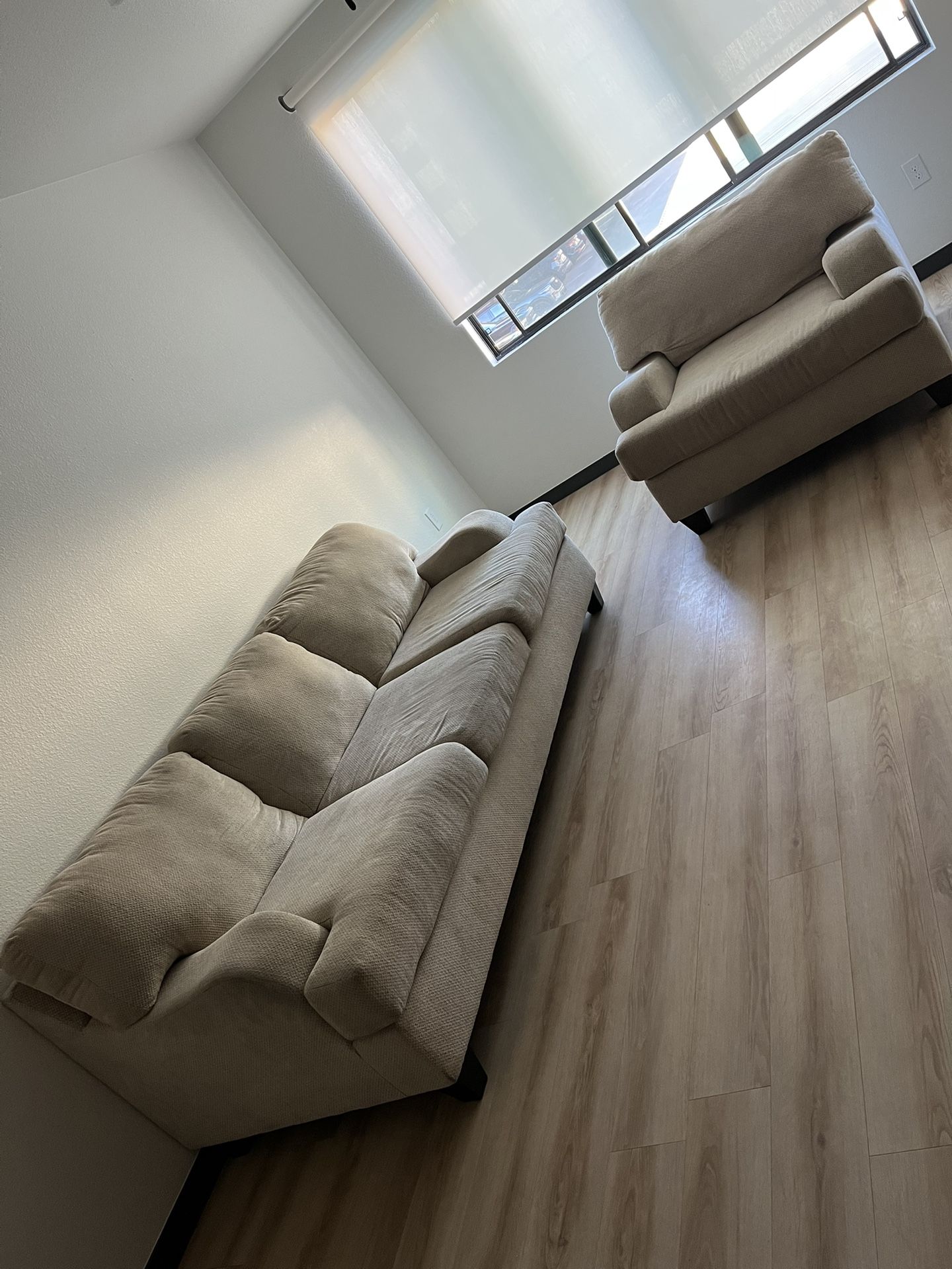 Tan 3 Seater Couch + Chair