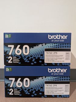 Brother TN 760 Black High Yield Toner Cartridge, 2/Pack (2 BOX LOT)