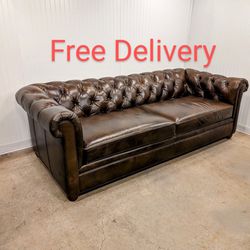 Pottery Barn Chesterfield Grand Leather Sofa Couch, Free Delivery
