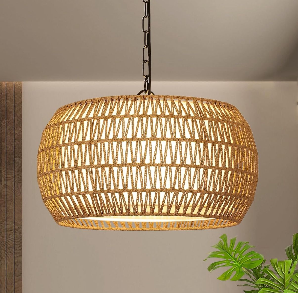5-Light Farmhouse Boho Rattan Chandelier