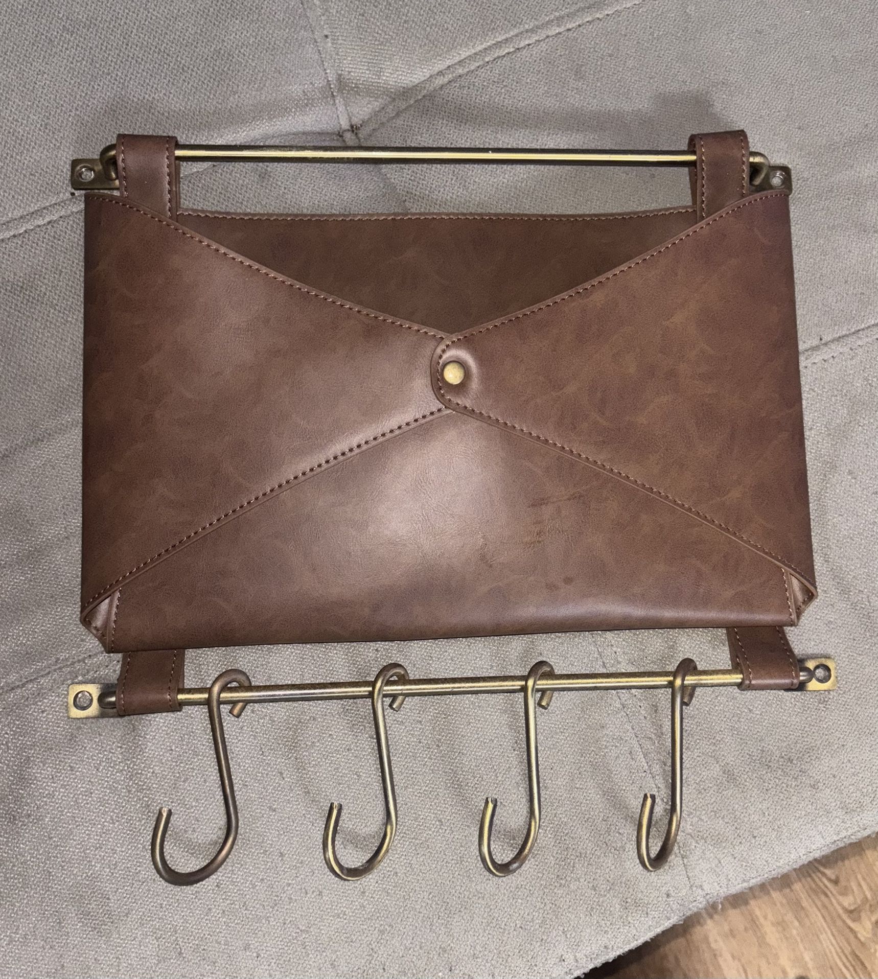 Threshold faux-leather mail pouch with hooks