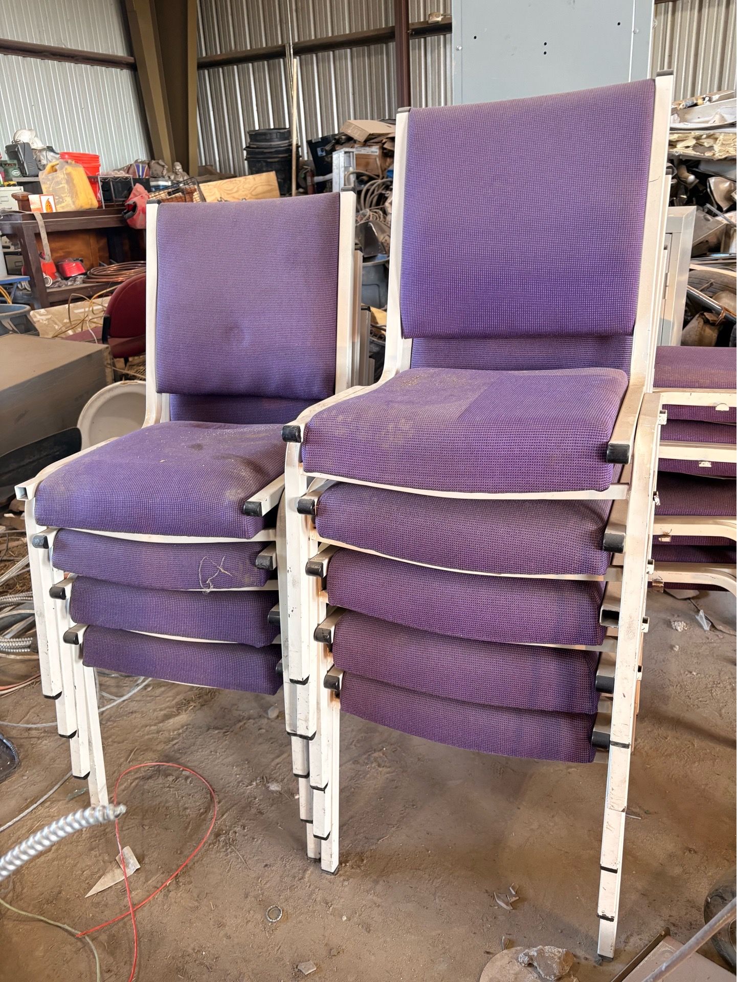Purple stacking chairs