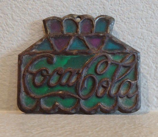 Vintage Coca-Cola Stained Glass Cast Iron Hot Plate Trivet, Collectible