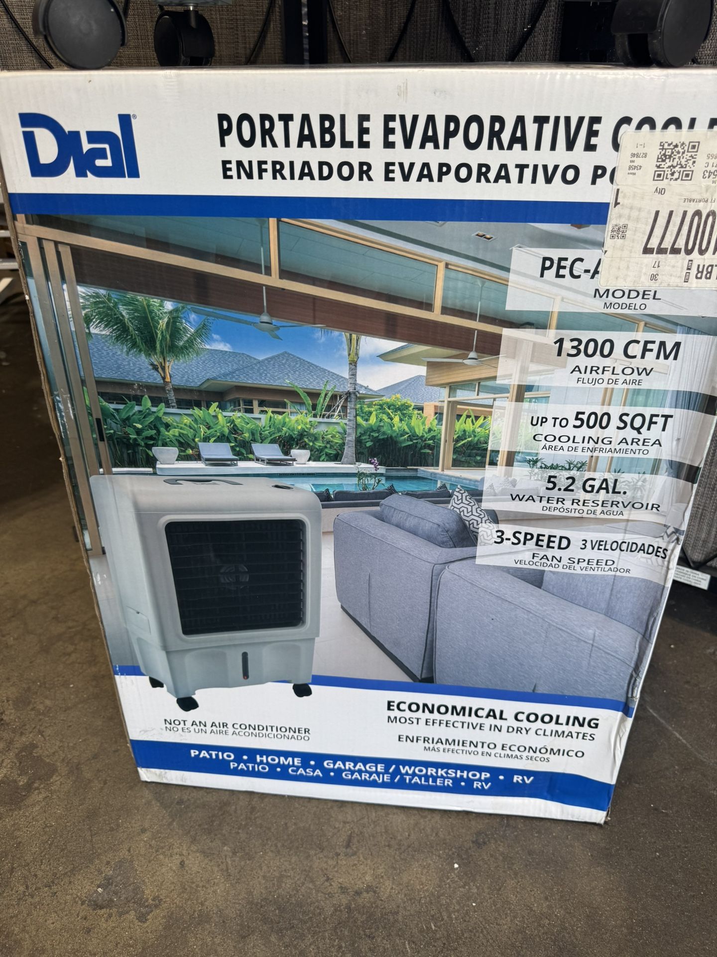 Dial Manufacturing 1300-CFM 3 - Speed Indoor/ Outdoor Portable Evaporative Cooler for 500-sq ft (Motor Included)