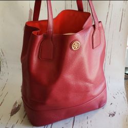 Tory Burch Red Michelle Bucket Tote Bag