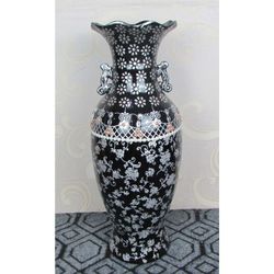 Black Silver Flower Design Vase 