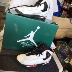 Jordan True Flight Sneakers In The White/black And Varsity Red Size 2Y