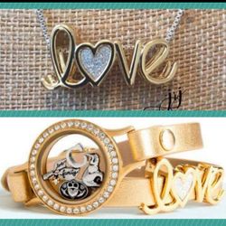 Origami Owl Gold Heart Slider Bracelet Necklace Silver Heart Jewelry Accessories  SLIDER ONLY