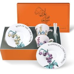 Tea Cup Set With 2 Tea Cups 2 Saucers And 2 Spoon 7 OZ Espresso Coffee Mug Vintage Creativetea Teacup And Saucer Set For Coffee, Tea, Latte, Cappuccin