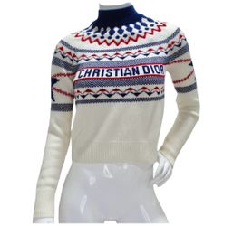Christian Dior Fair Isle Mock Neck Wool Cashmere Sweater USA 8 IT 44 Made Italy