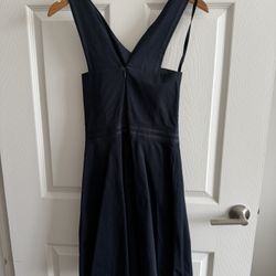 Elegant Navy Fit & Flare Dress – Sleeveless
