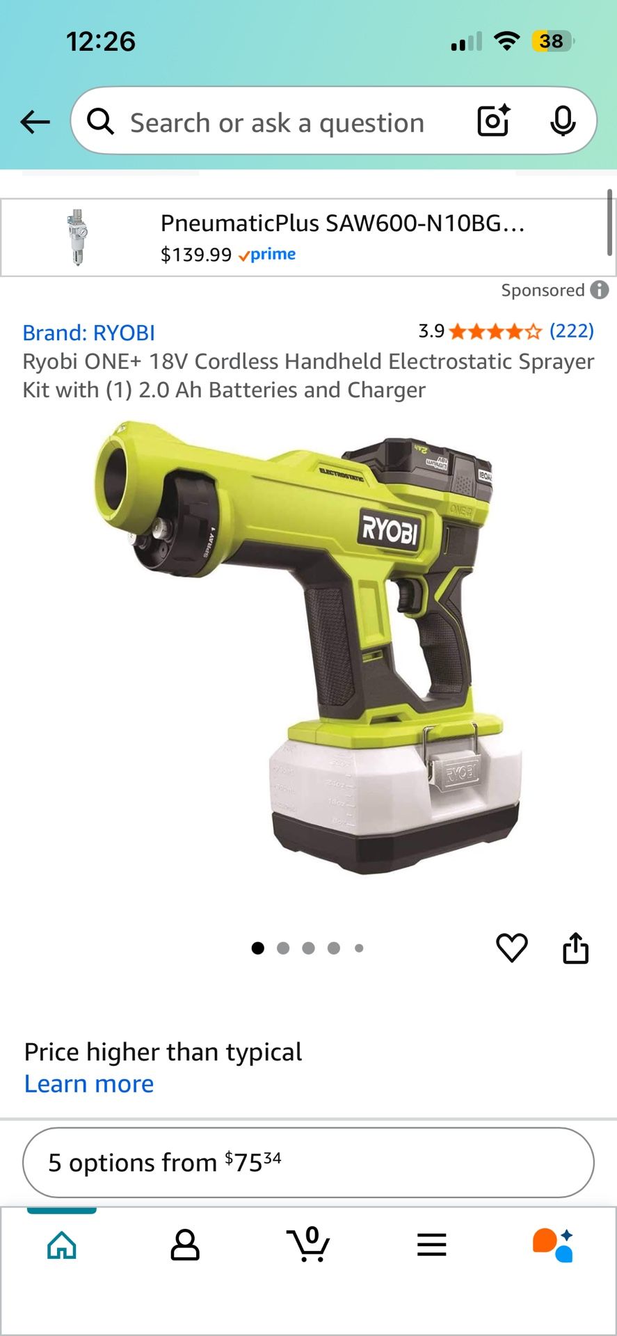 Ryobi ONE+ 18V Cordless Handheld Electrostatic Sprayer