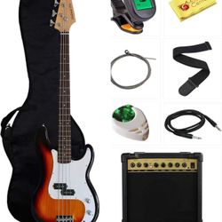 Beginner Series Bass Guitar Bundle with 15-Watt Amp, Gig Bag, Instrument Cable, Strap, Picks, and Polishing Cloth - Sunburst