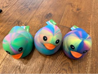 Set of 3 Tie-Dye Rubber Duck Squishy Toys – New with Tags