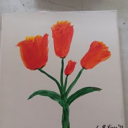 Orange Tulips On Canvas 