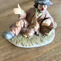 Flambro Emmett Kelly Jr Collectible “Weary Willie” Resting On A Log