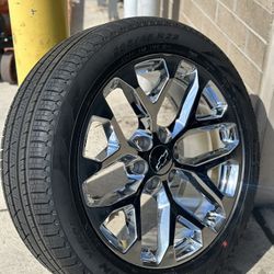 22x9 SNOWFLAKE CHROME WHEELS WITH 285/45/22 GOODYEAR TIRES MESSAGE FOR INFO (WE FINANCE)