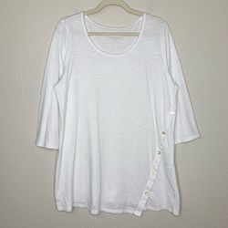 J.Jill Purejill Womens Size Large White Asymmetric- Button Tunic Top 