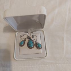 Turquoise Sterling Silver Earrings And Necklace