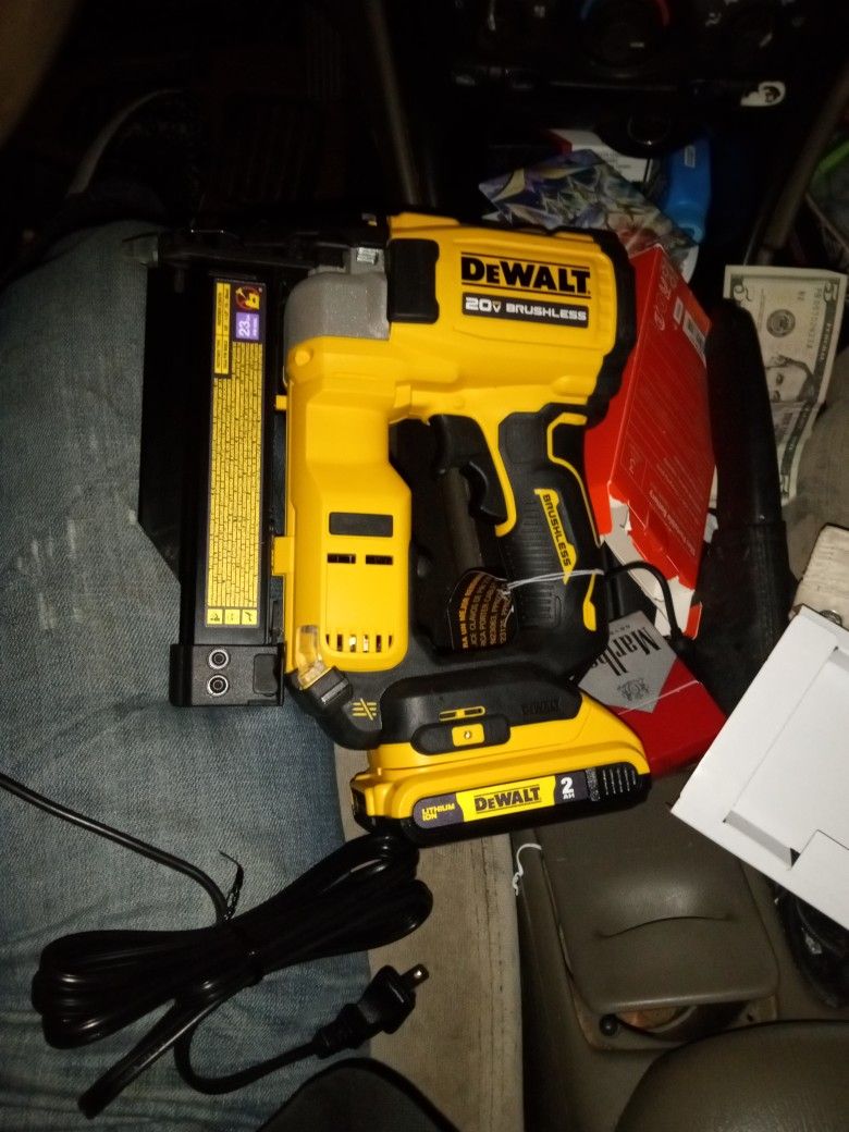 DeWalt Atomic Compact Brushless 23 Gauge Pin Nailer  With One 5ah And One 2 Ah Batteries  And Charger P