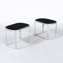 Milo Baughman Post Modern Chrome & Smoke Glass Side Tables for Design Institute of America, c.1970's - Delivery Available 