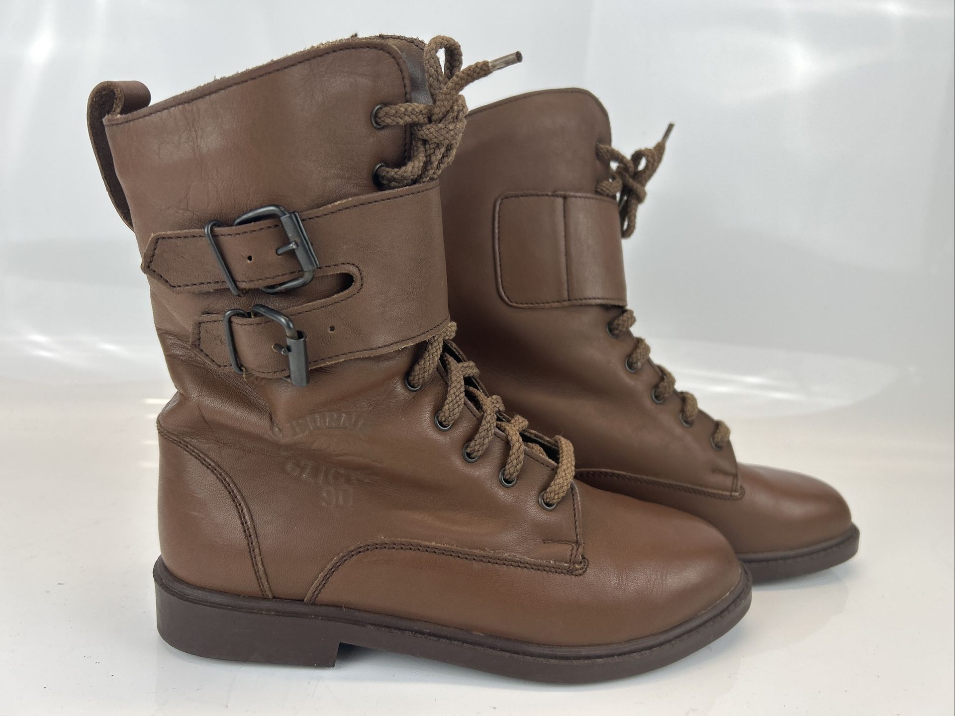 Air Borne Clicks 90 Brown Boots Women’s 5.5 Faux Shearling Lined – Made in Roman