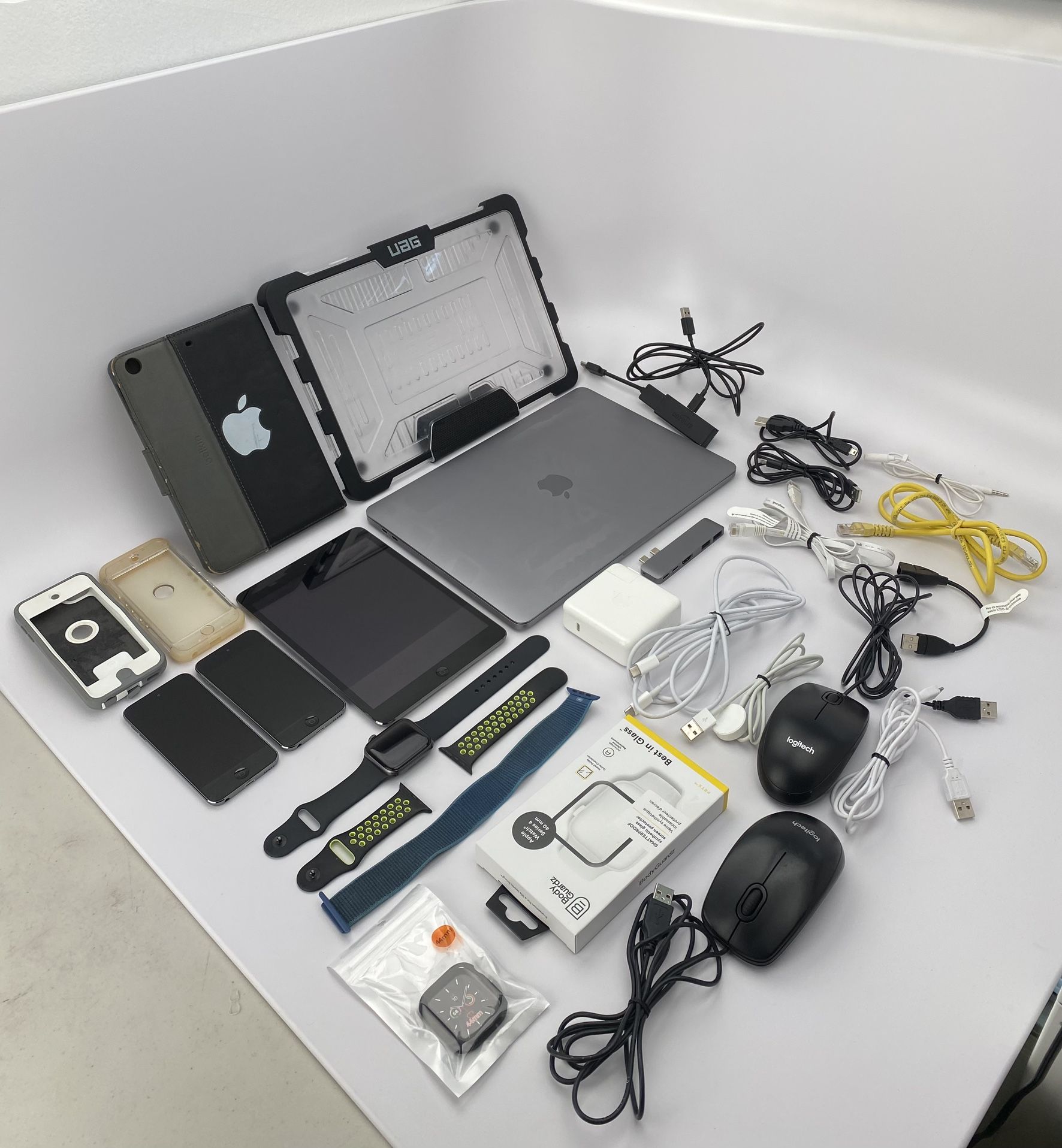 Apple MacBook Pro 13in With Touch Bar (2019), iPod Touch (2) , Apple Watch Series 4, iPad Mini, Amazon Fire Stick TV, Chargers, Cases, Accessories