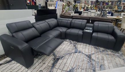 RECLINER SECTIONAL, COW LEATHER WITH FRIDGE TOP