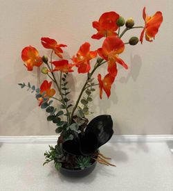 Handmade 19" Faux Orange Orchid Arrangement