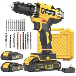 21V Lithium-ion Cordless Drill Set, 3/8-Inch Power Drill with Two Lithium-Ion Batteries