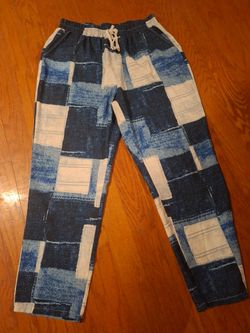 Faux patchwork denim trousers