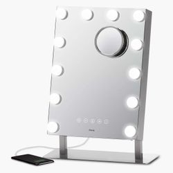 iHome Hollywood Vanity Mirror PRO W/ Built in Bluetooth, Voice Control, USB Input & Speaker 16”x12”