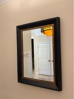 Large 45.5” x 32” Black & Antique Gold Framed Wall Mirror | Solid Wood