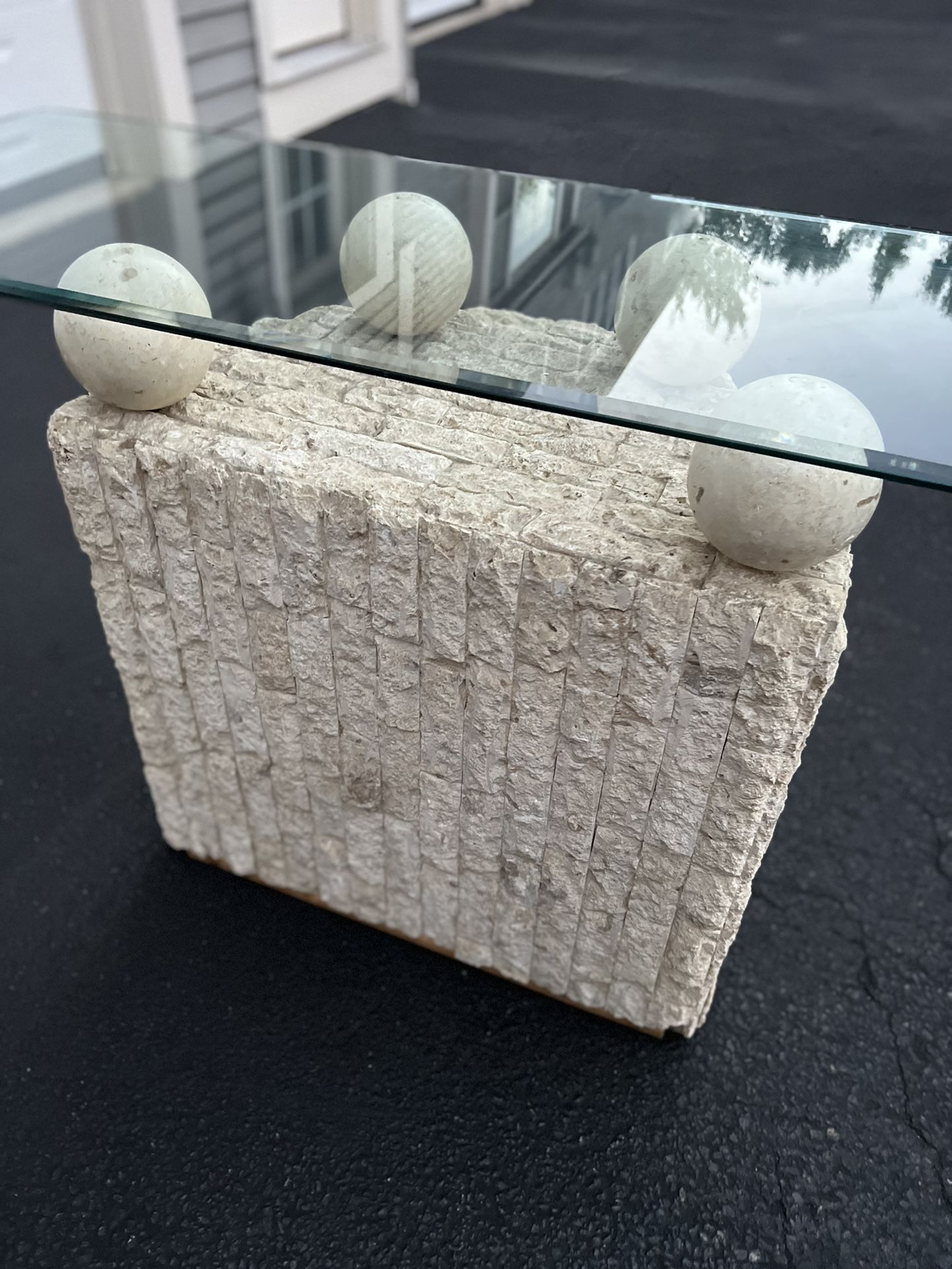 1980s Magnussen Postmodern Tesselated Stone & Glass Console Table