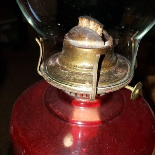 Vintage Red Glass Oil Lamp