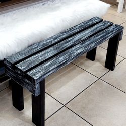 17"H X 40"W X 12"D (3 Planks) 🌱Solid Wood Bench ::: Distressed Black/Silver Drop