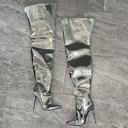 Metallic / Silver Thigh High Boots 