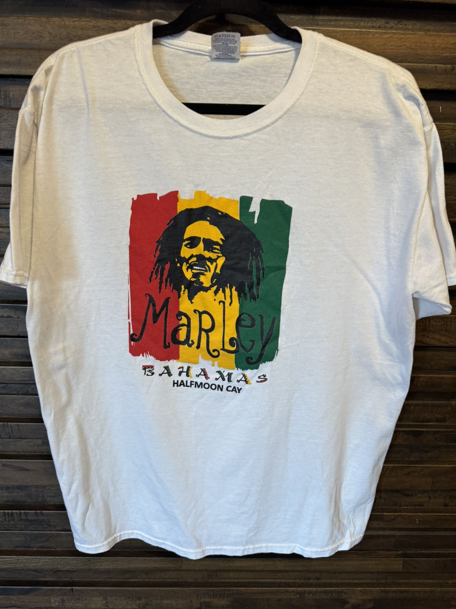 Vintage Jerzees Bob Marley Bahama's Halfmoon Cay 50/50 Tee T-Shirt Large