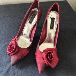 White House Black Market Satin Red Floral Heels
