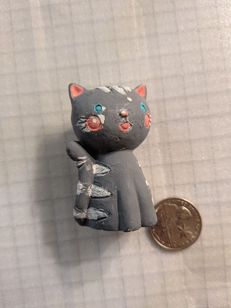 Vintage Handmade Painted Polymer Clay Cat π
