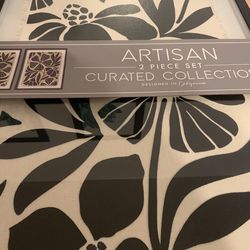 Black Framed Floral Embroidered Linen Wall Art