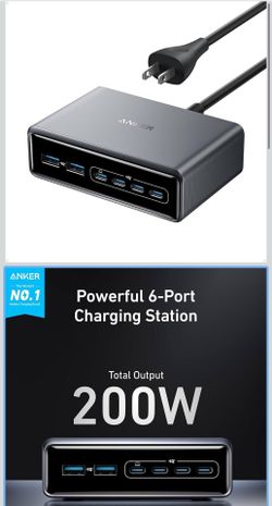 Anker Prime Charger, 200W 6-Port GaN Charging Station, USB-C PD Fast Charging Desktop Charger, Compatible with iPhone, Samsung, MacBook, Dell and More