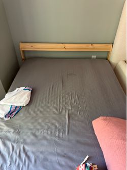 Full Size Wood Bed Frame + Mattress - Good Condition